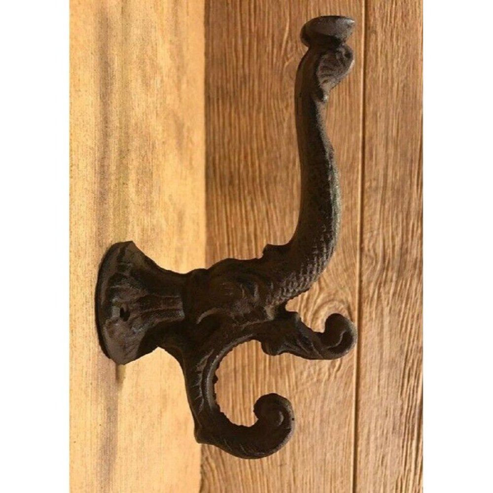 One (1) Cast Iron Chinese Dragon / Dolphin 8" Wall Hook 0170-01204 R